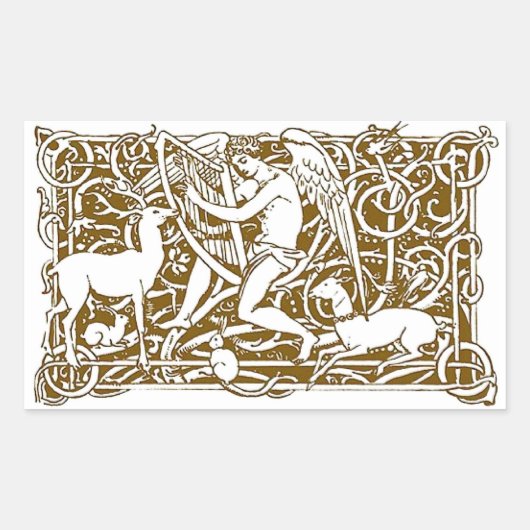 Angel met Harp Rechthoekige Sticker (Voorkant)