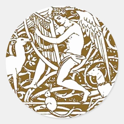 Angel met Harp Ronde Sticker (Voorkant)