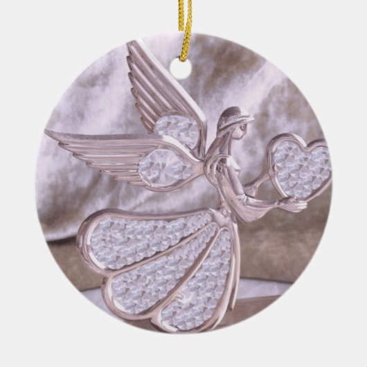 Angel met hart met hartversiering keramisch ornament (Voorkant)