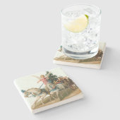 Angel met lading kerstsymbolen stenen onderzetter (Zijkant)