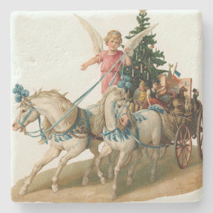 Angel met lading kerstsymbolen stenen onderzetter