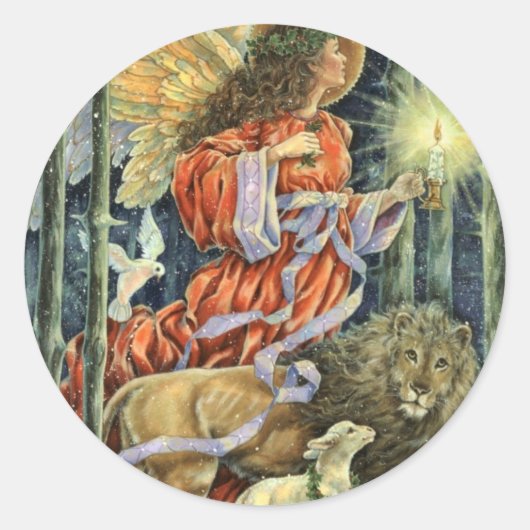  Angel met Lion en Lamb Kerst sticker (Voorkant)