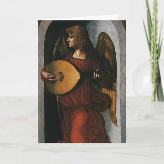 Angel met Lute door Leonardo da Vinci Kerstmis Feestdagen Kaart (Voorkant)