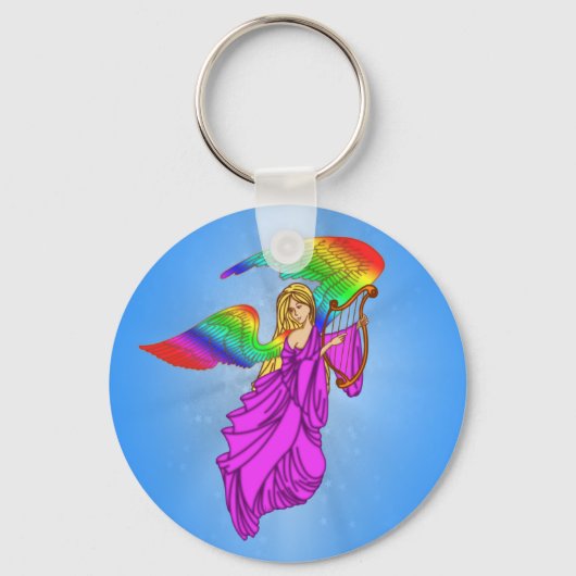 Angel met Regenboogvleugels Sleutelhanger (Voorkant)