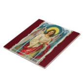 Angel met rood lint tegeltje (Zijkant)