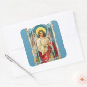Angel met roze lint vierkante sticker (Envelop)