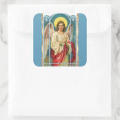 Angel met roze lint vierkante sticker (Tas)