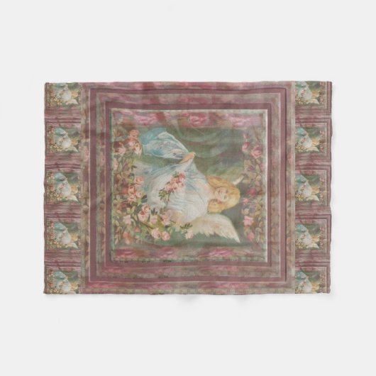 Angel met roze rozen fleece deken (Voorkant (Horizontaal))
