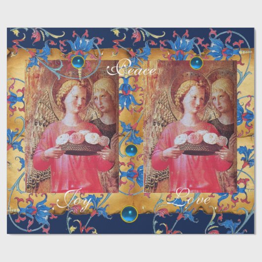 ANGEL MET ROZEN, BLAUWE STROOMPARCHRISTMAS CADEAUPAPIER (Vlak)