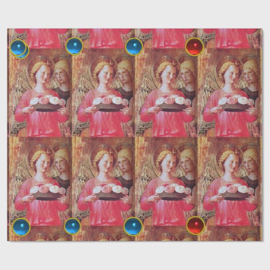 ANGEL MET ROZEN EN RODE BLAUWE GEMSTONEN CADEAUPAPIER (Vlak)