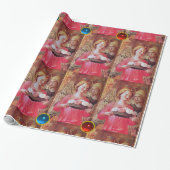 ANGEL MET ROZEN EN RODE BLAUWE GEMSTONEN CADEAUPAPIER (Uitgerold)