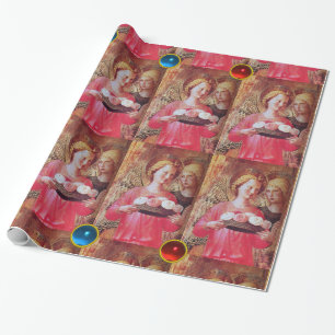 ANGEL MET ROZEN EN RODE BLAUWE GEMSTONEN CADEAUPAPIER