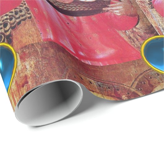 ANGEL MET ROZEN EN RODE BLAUWE GEMSTONEN CADEAUPAPIER (Rol Hoek)