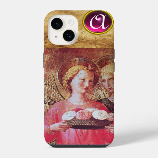 ANGEL MET ROZEN MONOGRAM iPhone HOESJE (Achterkant)