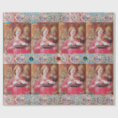 ANGEL MET ROZEN, RODE BLAUWE GEMSTONES, WITTE PIJL CADEAUPAPIER (Vlak)