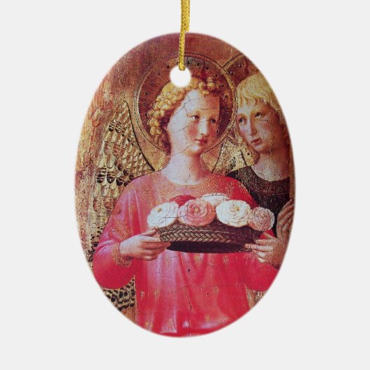 ANGEL MET ROZEN Roze Amethyst Gem-steen Keramisch Ornament (Voorkant)