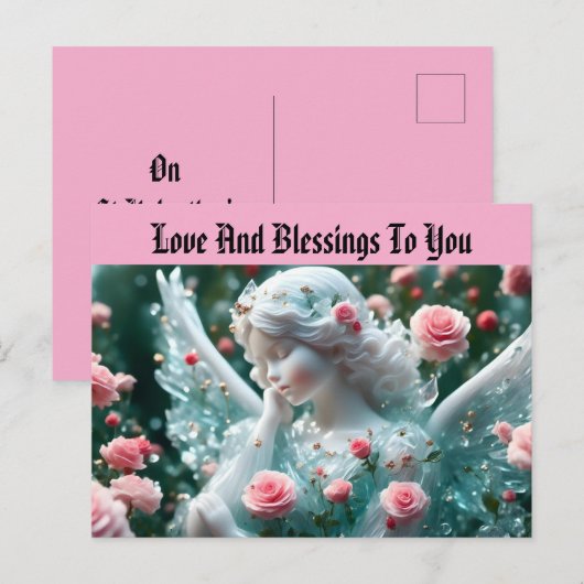 Angel met Rozen vakantie Briefkaart (Voorkant / Achterkant)