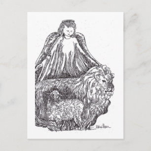 Angel met Sheep en Lion Briefkaart