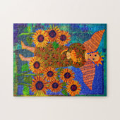 Angel met Tabby Cat en zonnebloemen 11x14 Puzzle Legpuzzel (Horizontaal)