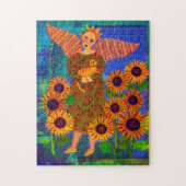 Angel met Tabby Cat en zonnebloemen 11x14 Puzzle Legpuzzel (Verticaal)