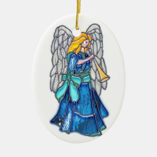 Angel met Trumpet Glas in lood Keramisch Ornament (Voorkant)