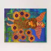 Angel met zonnebloemen en tablet 16x20 Puzzle Legpuzzel (Horizontaal)