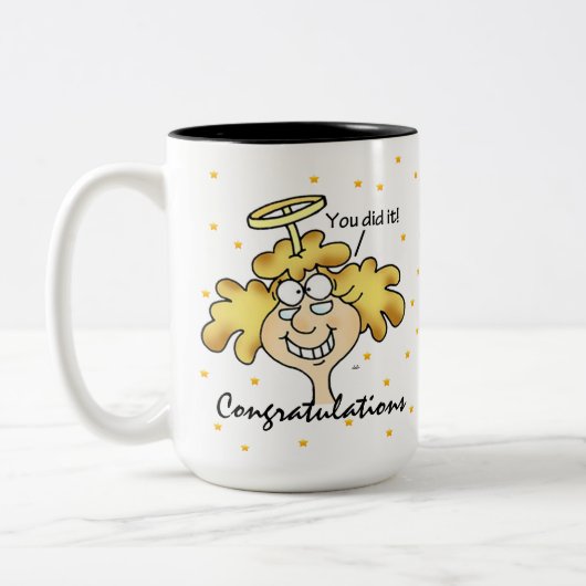 Angel Midge feliciteert Diet Win met succes Tweekleurige Koffiemok (Links)