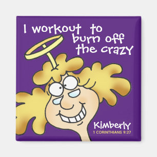 Angel Midge's Funny Cartoon Fitness Workout Paars Magneet