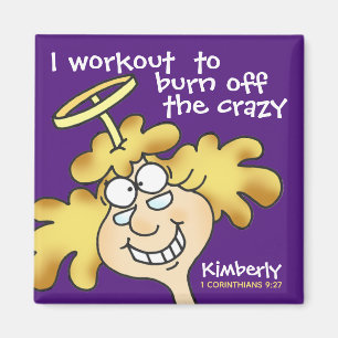 Angel Midge's Funny Cartoon Fitness Workout Purple Magneet