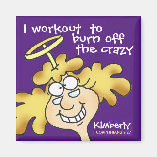 Angel Midge's Funny Cartoon Fitness Workout Purple Magneet