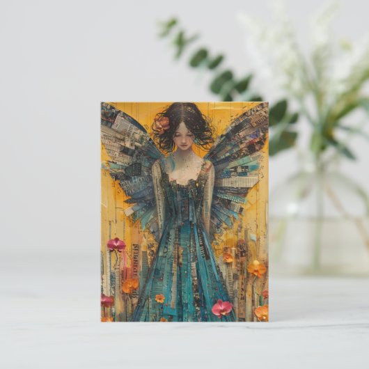 Angel Mixed Media Collage Briefkaart (Staand voorkant)