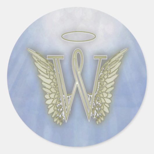 Angel Monogram Letter W Ronde Sticker (Voorkant)
