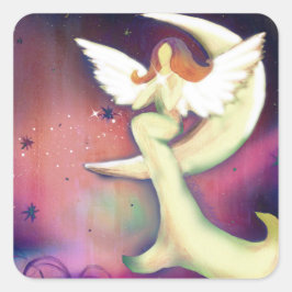 Angel Moon Mystieke Sterren Kunst door Kristy McAd Vierkante Sticker