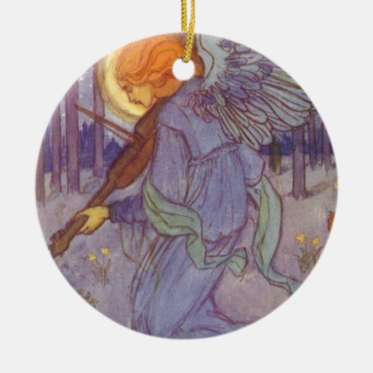 Angel-muzikant die een Violin speelt, muziek Keramisch Ornament (Voorkant)