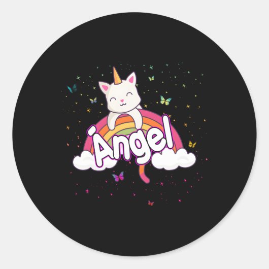 ÃNgel naam met mooie caticorn Ronde Sticker (Voorkant)