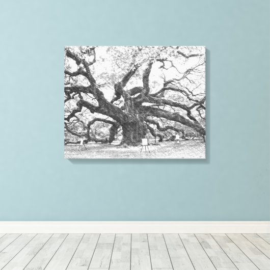 Angel Oak Tree Canvas Afdruk (Insitu (Houten vloer))