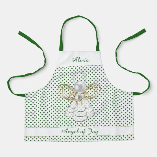 Angel of Joy Gold Filigree Kerst Groene Stippen Schort (Voorkant)