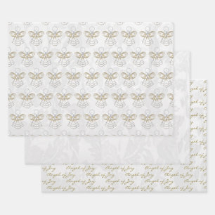 Angel of Joy, Gold Filigree, White Pearls & Lace Inpakpapier Vel