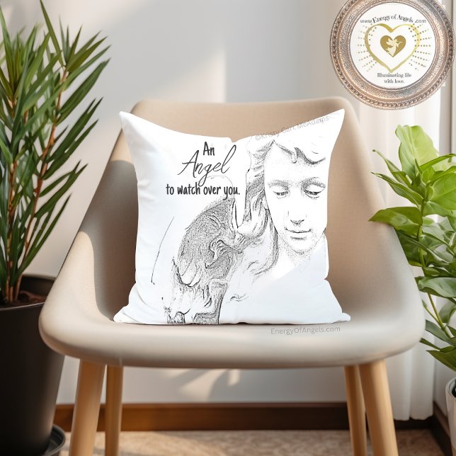 Angel om over je heen te kijken Black White Wings  Kussen (An angel to watch over you quote pillow guardian archangel Kristy McAdams Energy Of Angels)
