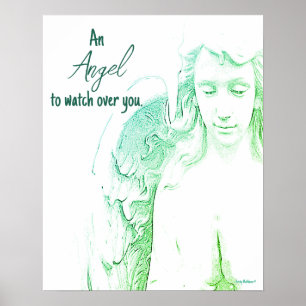 Angel om over je te waken Groene Vleugels Quote Ar Poster