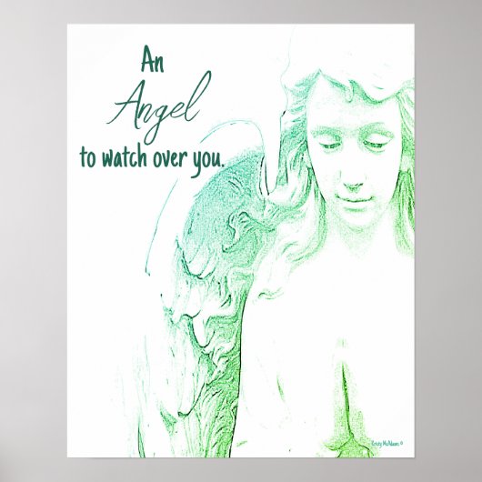 Angel om over je te waken Groene Vleugels Quote Ar Poster (Voorkant)