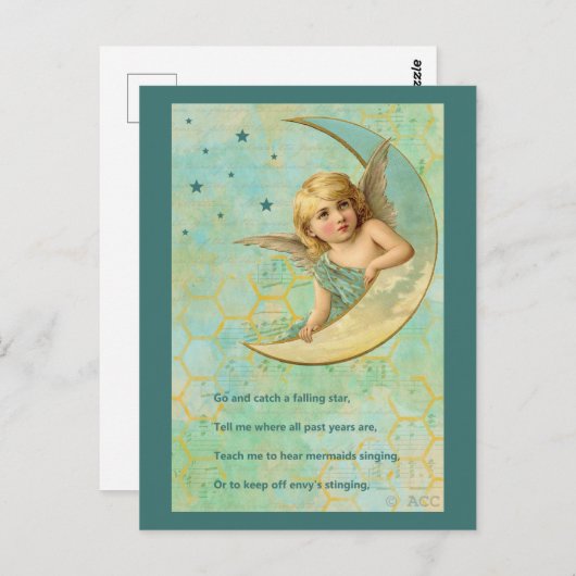 Angel on Crescent Moon Briefkaart (Voorkant / Achterkant)