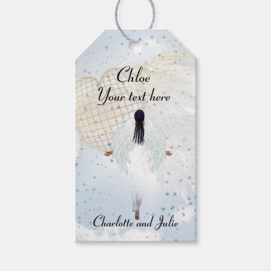 Angel on Gold Stars Gift Labels Cadeaulabel (Voorkant)