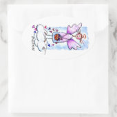 Angel on White Cloud met mandje harttekening Ovale Sticker (Tas)