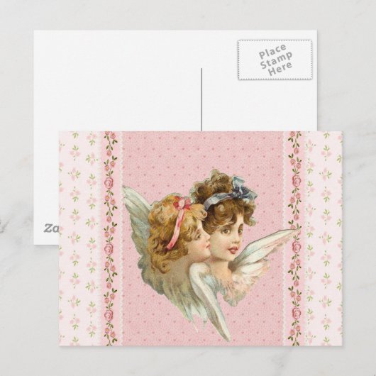Angel op de roze blote achtergrond. briefkaart (Voorkant / Achterkant)