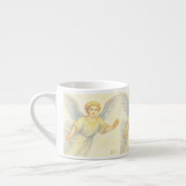 Angel op de vlucht met een glimlach espresso kop
