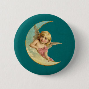 Angel op een crescent maan vintage afbeelding ronde button 5,7 cm