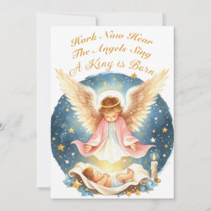 Angel op zoek naar Baby Jesus Flat Holiday Kaart