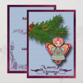 Angel-Ornament op Pine Branch Flat-kerstKaart Aankondiging (Voorkant / Achterkant)
