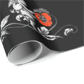 ANGEL PAINTING RED FLOWERS Black White Kerstmis Cadeaupapier (Rol Hoek)